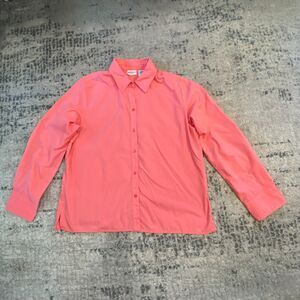 White Stag Womens L 12-14 Coral Pink Solid Long Sleeve Button Down Shirt Blouse